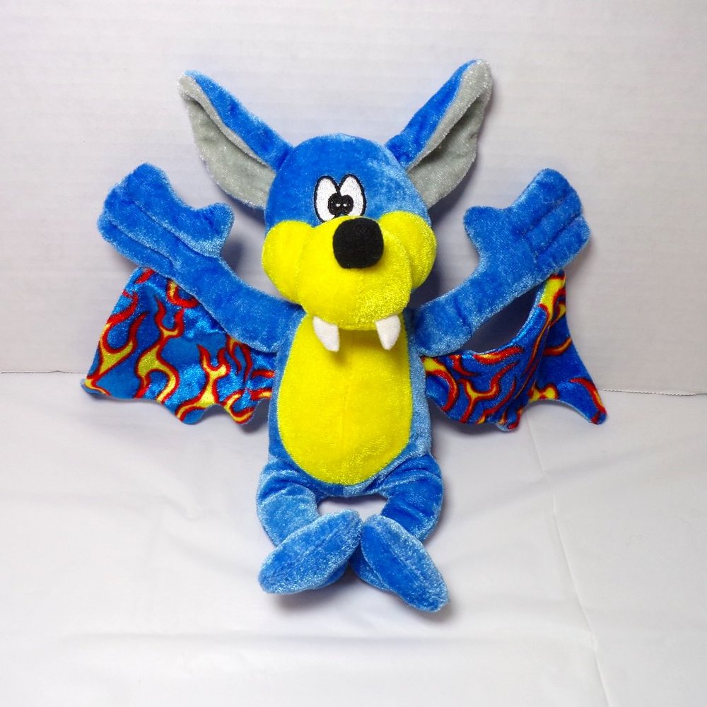 Halloween Vampire Bat Plush Blue Yellow Flame Wings Fangs Fire 11" Stuffed Toy